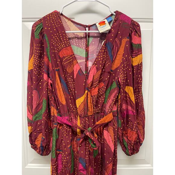 NWT Farm Rio Wrap Jumpsuit Red printed size XS Boho Tropical preppy - Picture 6 of 13